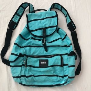 Turquoise and black striped PINK Backpack